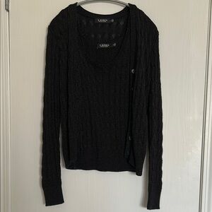 Ralph Lauren Black Cable Knit Sweater and Cardigan Set